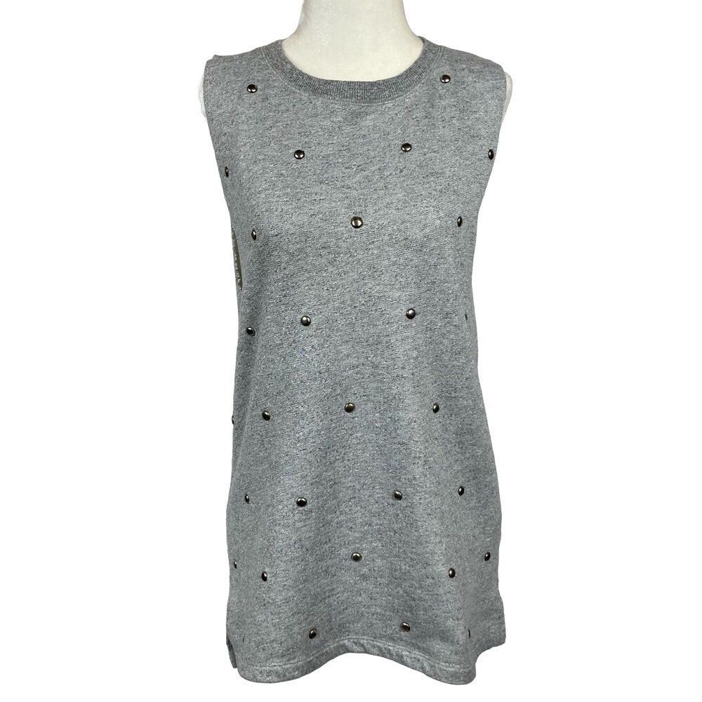PULL & BEAR Edgy Gray Sweatshirt Tank Top w/Silver Circle Grommets M
